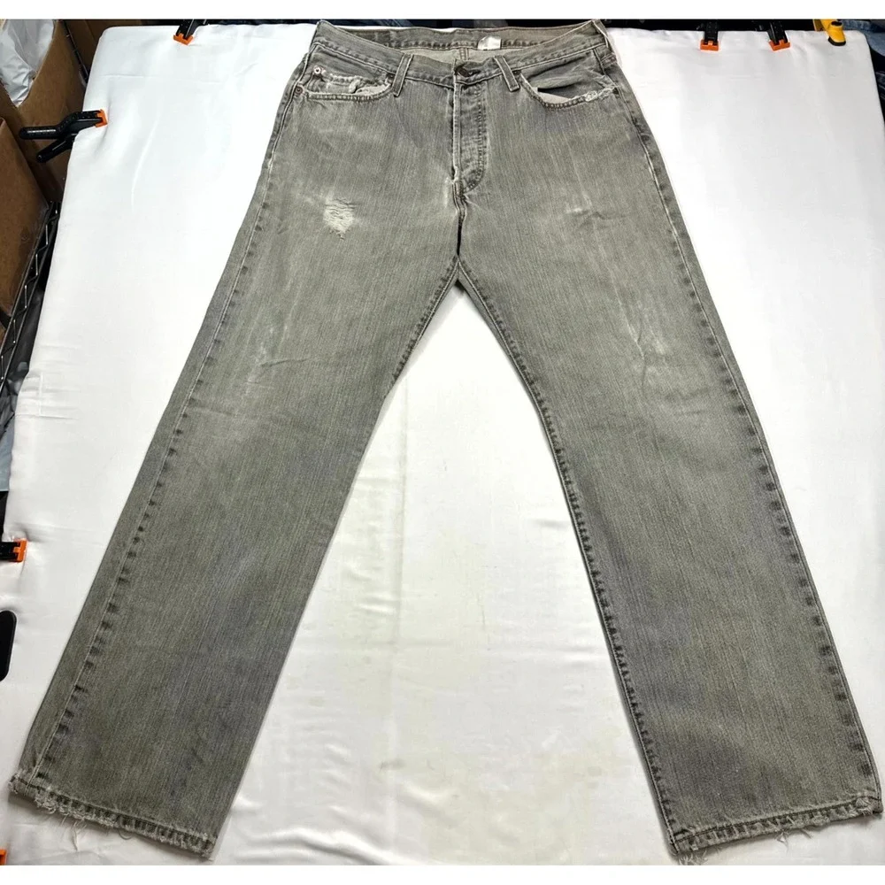 Vintage Y2K Levi's 501 Original Fit Jeans Mens 34x32 Gray Distressed‎ Button Fly